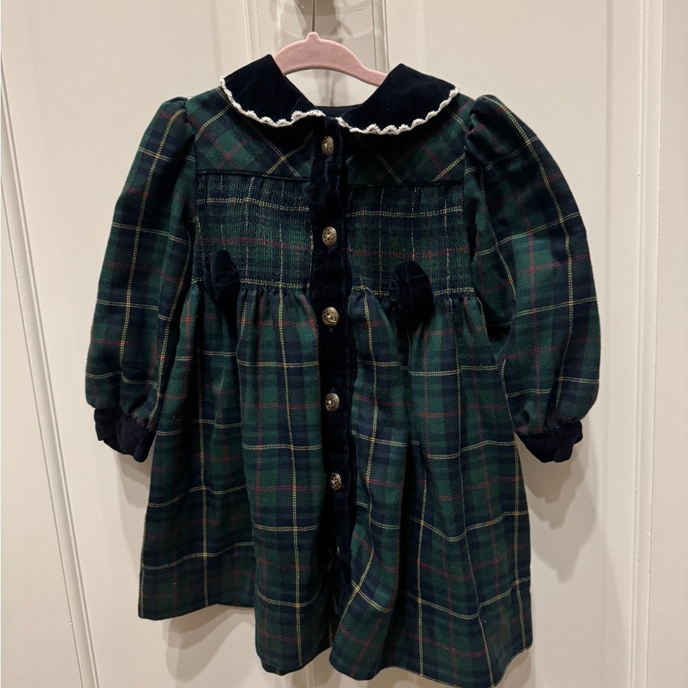 NWOT B.T. Kids 2T Girls Vintage Green Plaid Velvet Holiday Long Sleeve Dress